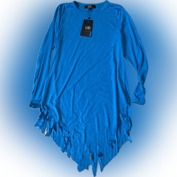 Lucky & Blessed Tops - Lucky & Blessed Vibrant Blue Fringe Tunic Size S NWT